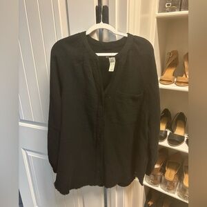 Womens cotton gauze beach cover up/oversized button down shirt